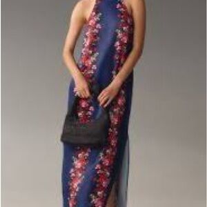 Anthropologie Blue and Pink Floral Maxi Dress